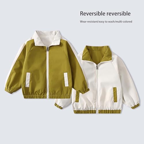 Boys Girls Rain Jacket Long Sleeve Double 𝗦ided Wearable Coat with Zip Kids Toddler Outdoor Windbreakers Coat2