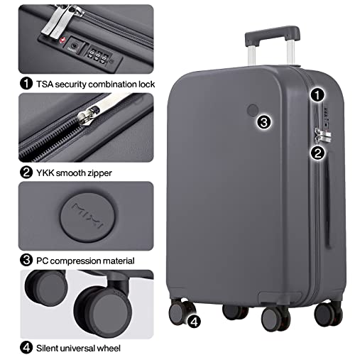 mixi Luggage Suitcase with Spinner Wheels, Hardside Rolling Suitcase PC with Cover & TSA Lock Lightweight Travel Case 28in Checked in, Rock Gray4