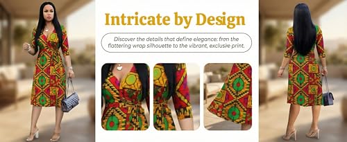 Image of Womens Plus Size Summer Dresses Sexy V Neck Midi Dress Faux Wrap Dress 3 /4 Sleeve Boho Casual Floral A-Line Skirts