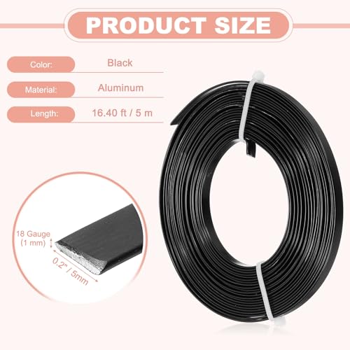 Image of uxcell 18 Gauge Flat Aluminum Wire, 16.40 ft 5mm Wide Aluminum Crafts Wire for Flower Bonsai Crafts Carving DIY Bezel Sculpting Gem Metal Wrap, Black