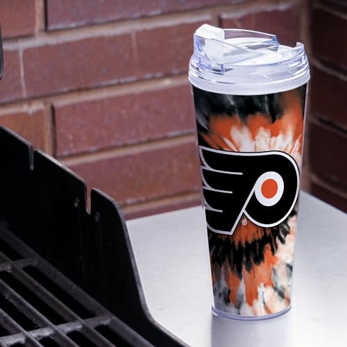 Image of Rico Industries NHL Hockey Team Color Tie Dye 24oz Metallic Acrylic Tumbler with Hinged Lid, Officially Licensed Double Wall Tumbler with Straw