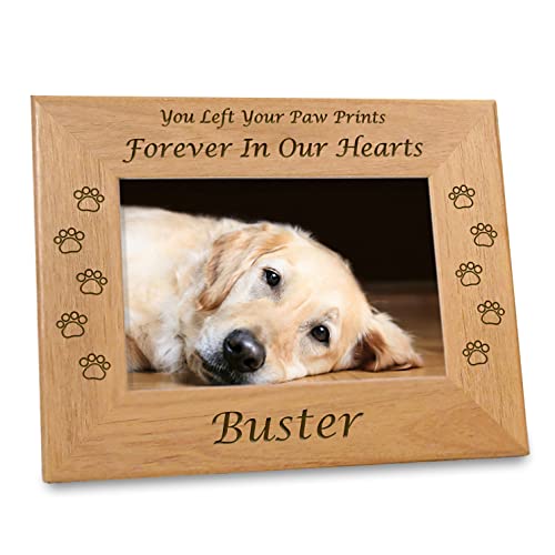 HENITAR Etched In My Heart Pet Memory Frame Personalized Dog Memorial Gifts (4x6 Photo) w/ “Paw Prints” Custom Message on Rustic Alder Wood for Loving Memorabilia Picture of Deceased & RIP (6x8 Size)