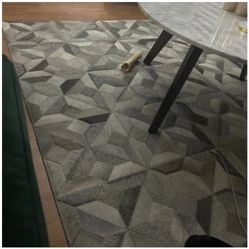 Leather Area Rug for Living Room - Grey Metallic Vintage Floor Carpet for Bedroom,Washable Rug Home Decor(2.5x12)