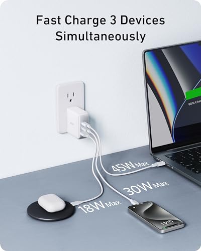 Image of Anker Nano 100W USB-C Charger, 3-Port Fast Compact GaN Charger for MacBook Pro /Air, Pixelbook, ThinkPad, Dell XPS, iPad Pro, iPhone 15 Series, Galaxy S23, and More (USB-C to USB-C Cable Included)