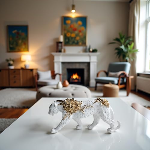 Estatua de León Blanco Dorado en Resina para Decoración Hogar miniatura 4