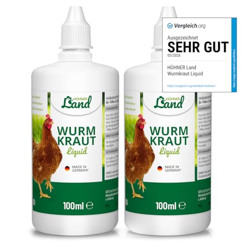 TESTURTEIL SEHR GUT 2026 HÜHNER Land Wurmkraut Liquid 2 x 100 ml – für Hühner & Geflügel, mit echtem Wurmkraut (Artemisia Absinthium) in rezepturbasierter Pflanzenformel, geeignet für Hühner