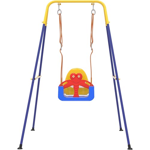HAPPYMATY 3-in-1 Toddler Swing Set, Baby Swing with Safety Belt, Indoor/Outdoor, Easy to Assemble Kids Swing Seat with Sturdy Metal Stand for...