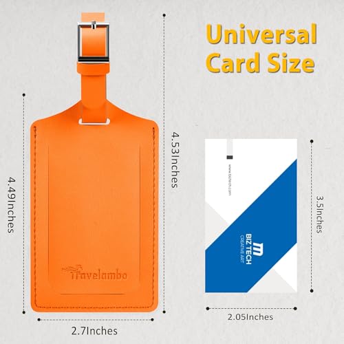 Image of Travelambo 8 Pack Luggage Tags Faux Leather for Suitcases Travel Bag Labels Travel Accessories Essential with Protection Cover ID, Orange, One Size, Elegant and Vibrant