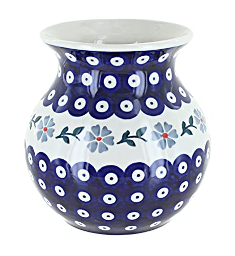 Blue Rose Polish Pottery - Blue Violet Medium Vase - 6" Tall - Ceramic Flower Vase, Decorative Floral Design for Table, Shelf or Mantel Décor