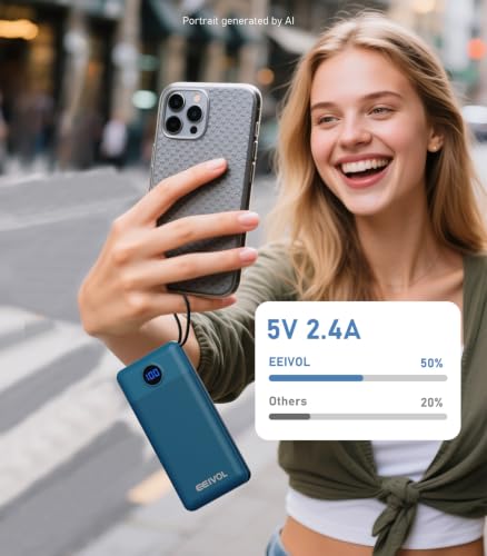 EEIVOL Portable Charger with Built in Cables, Slim 10000mAh Power Bank, USB C Battery Pack Travel, 4 Output 2 Input External Charging Bank for iPhone 17/16/15/14/13,Samsung, Android, etc-Blue(1 Pack) — view 5