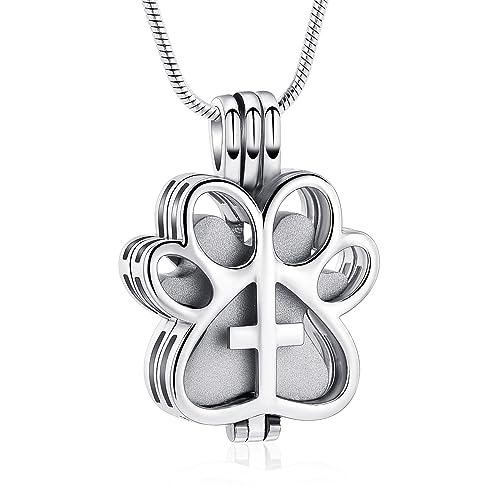 Pet Cremation Jewelry for Dog/Cat Paw Stainless Steel Memorial Locket Urn Necklace with Hollow Urn Cremation Jewelry for Ashes