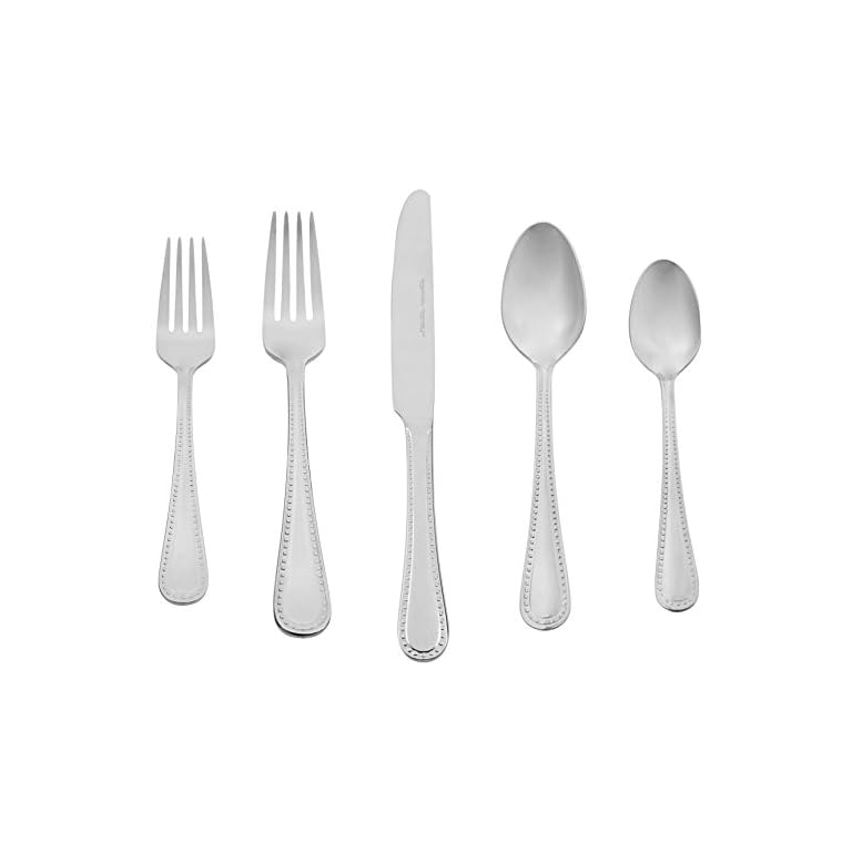 Amazon Basics 20-Piece Stainless Steel Flatware Set with Pearled Edge, Service for 4