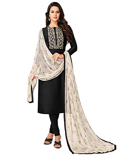Image of AKHILAM Women's Chanderi Cotton Embroidered Unstitched Salwar Suit Material(Red 32DMK80 Parent)