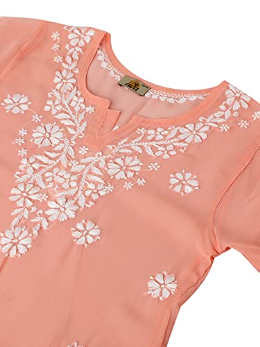 Image of Ada Women's & Girl's Georgette Hand Embroidered Lucknow Chikankari Regular Fit Short Kurti Top with Slip A911300