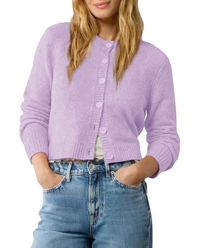 Urban CoCo Womens Cropped Cardigan Sweater Lightweight Long Sleeve Y2K Fall Spring Jacket Clothes 2026 (Light Purple S)