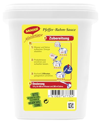 MAGGI Professional Pfeffer-Rahm Sauce, keine kennzeichnungspflichtige Zusatzstoffe, Ergiebigkeit 6L, 1er Pack (1 x 750g GastroBox)