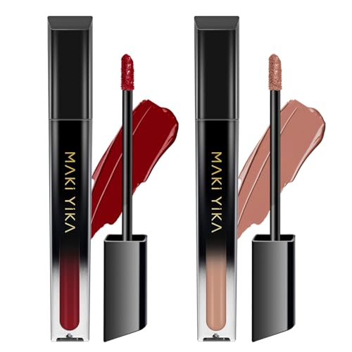 Image of MAKI YIKA 2Pc Matte Liquid Lipstick Set Dark Red Nude Lipstick Long Lasting