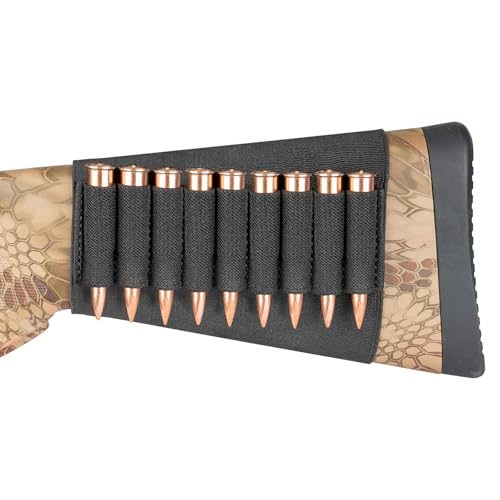 9 Round Elastic Ammo Rifle Shell Buttstock Holder for 30-06,45-70,.223,.308,30 30,7mm,8mm,300 Win,7.62