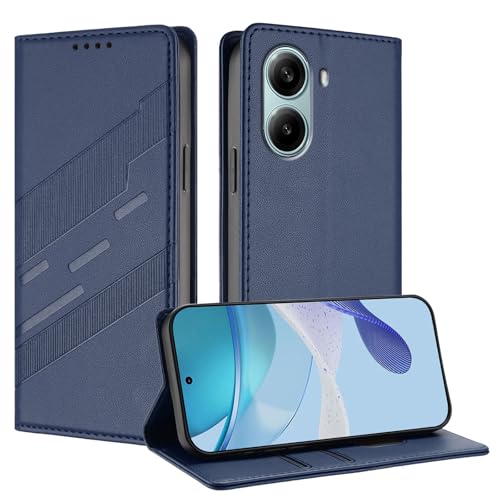 Cover Custodia Folio per Xiaomi Poco F7 5G Premium Flip Antiurto Wallet Case con Supporto & Porta Carta. blu scuro pelle