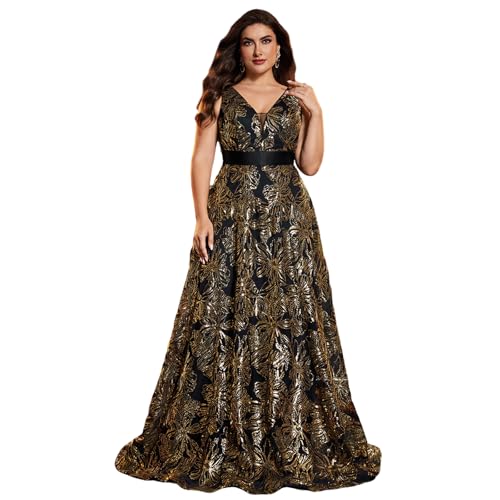 Image of Plus Size Formal Dresses for Women with Embroidery Sequin and V-Neck, A-Line Maxi Dress for Wedding and Cocktail