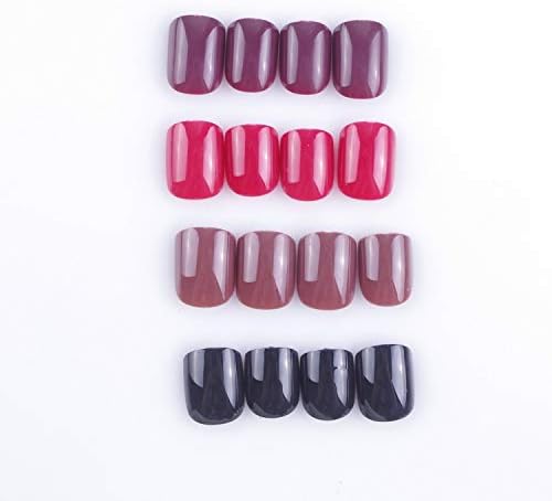 Laza 96 Pcs Colorful Fake Nails 4 Pack Umber Chili Black Full Cover Square Short UV Coat Artificial Acrylic Nails - Garnet Red (No Glue Included)