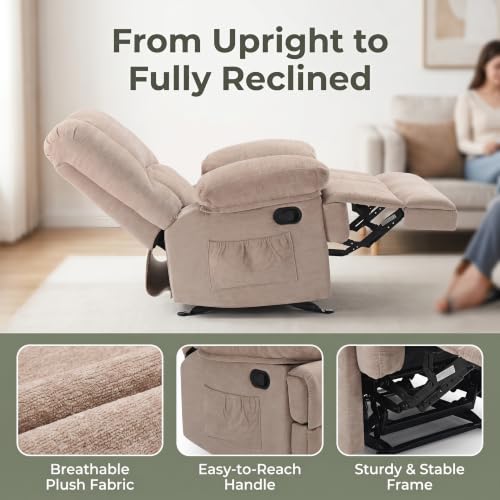 Image of Manual Lazy Boy Recliner Chair, Single Reclining Chair with Home Theater Seating, Oversized Breathable Living Room Chairs for Adults Reading, Gaming, Relaxing, Light Camel