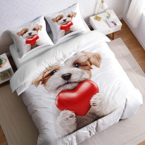 Funda nórdica Cama 150 marrón Funda edredón 220x220 cm Cachorro Animal Microfibra Suave con 2 Fundas de Almohada 50x75 cm para Dormitorio Adulto y Juvenil
