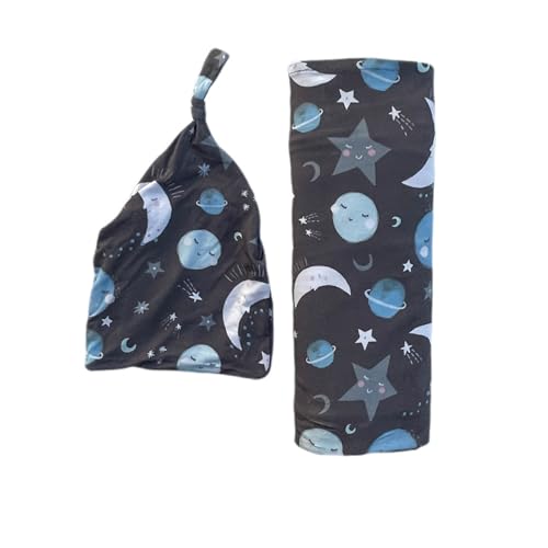 Image of Little Sleepies Swaddle & Hat Set, Baby Swaddles Newborns, Soft Viscose from Bamboo Swaddle Blanket Wrap (Blue to the Moon & Back)