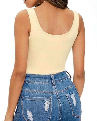 Image of MANGOPOP Women's Tank Top Bodysuit Scoop Neck Sleeveless Body Suits Sexy U-Back Backless Going Out Tops