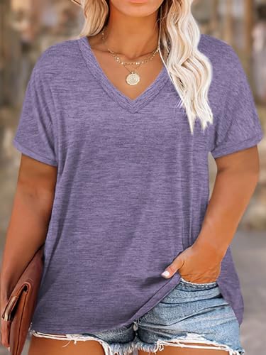 Image of DOLNINE Plus-Size Tops for Women Casual Short Sleeve Color Block T-Shirts | Basic Going Out Tees, Summer Trendy Loose Fit Tunics