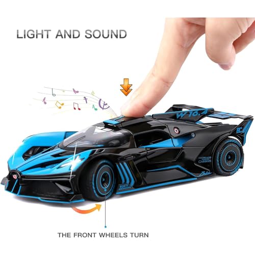 Image of 124 Diecast Metal Toy Car Bugati Bolid Sport Diecast Car for Kids Light Sound Pullback Openable Door