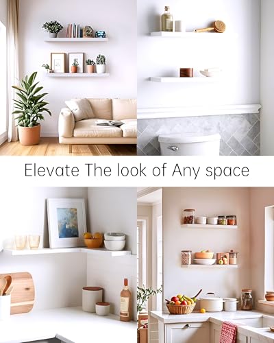 Image of Floating Shelves for Wall, Bathroom Shelves Wall Mounted for Kitchen, Bedroom, Bathroom Storage Over Toilet, Hanging Book Shelf for Wall Home Decor Living Room (White)