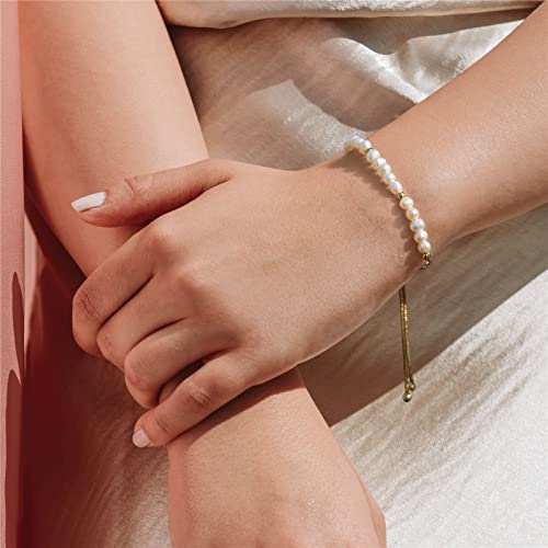 Dainty Pearl Chain Bracelets 14K Gold Bracelet for Women Adjustable Baroque Culture Jewelry Gifts for Mother Wife3