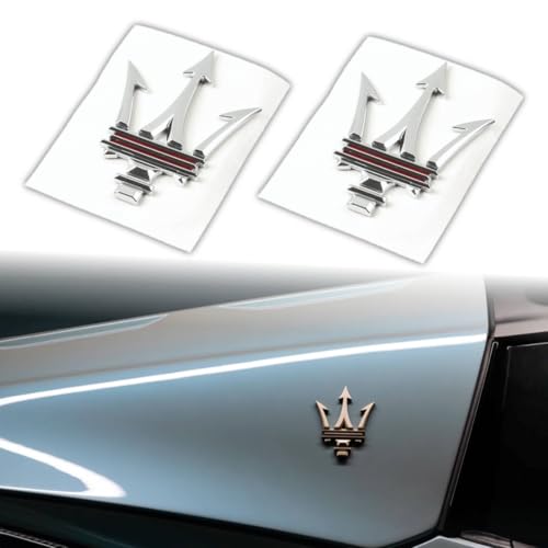 Image of 2PC Side Door Trident Emblem Stickers,3D Rear Window Badge Compatible with Qvattroporte,Ghiblii Series Accessories(Chrome-Red New)