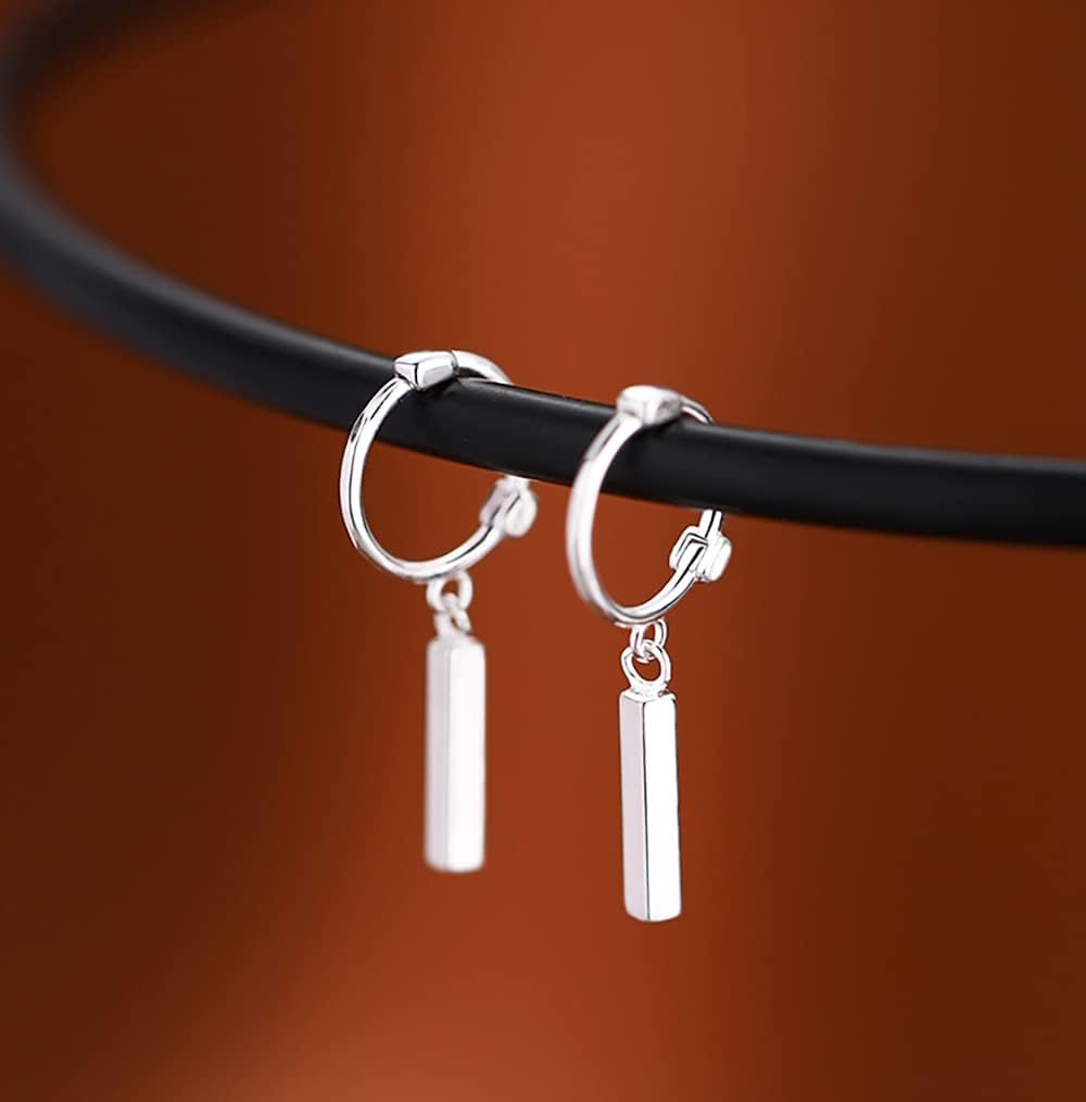 Reffeer Solid 925 Sterling Silver Bar Hoop Earrings Huggie for Women Girls Small Bar Huggie Earrings Drops - Image 3