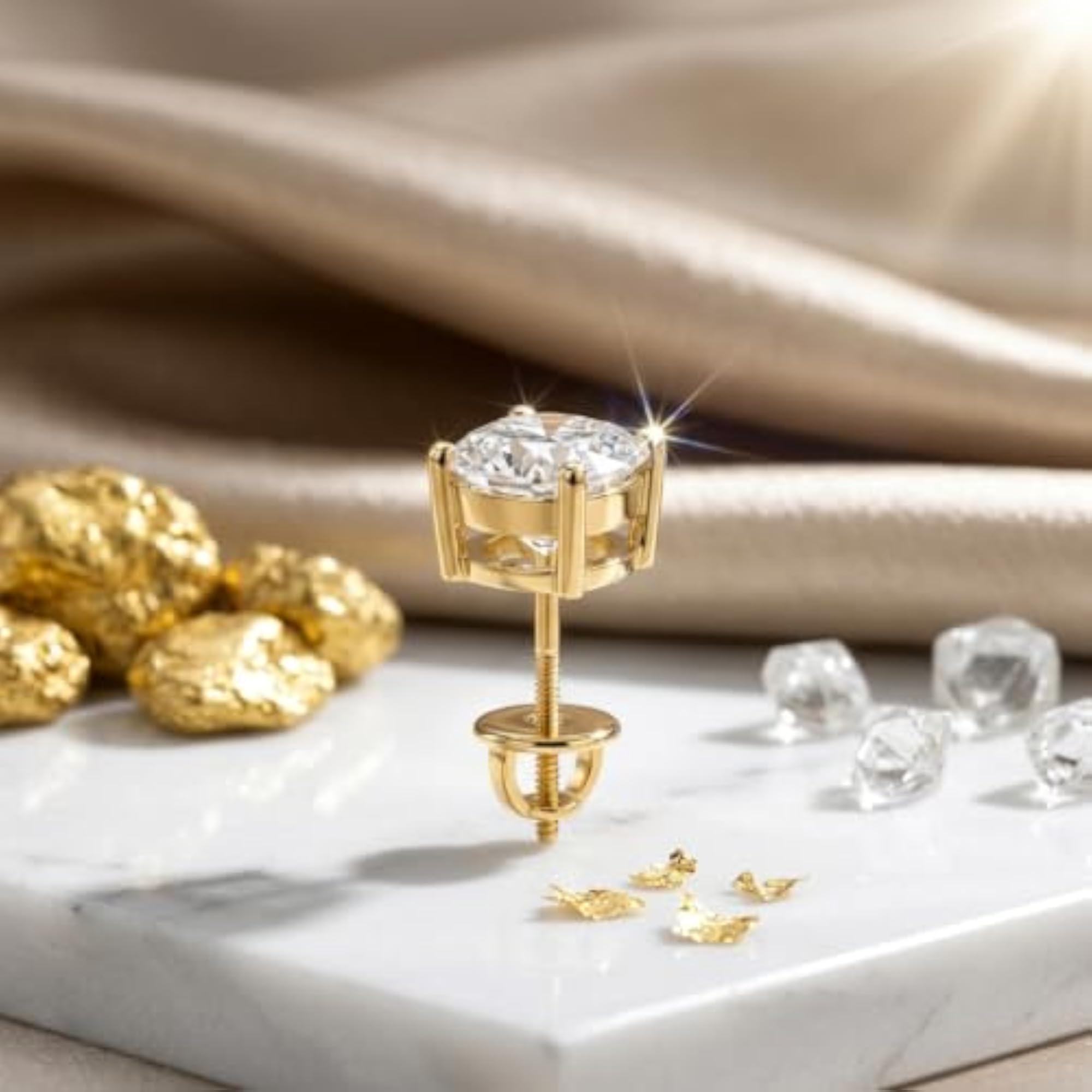 Men's Gold Plated 925 Silver Cushion Shaped AAA+ Gemstone Stud Earring