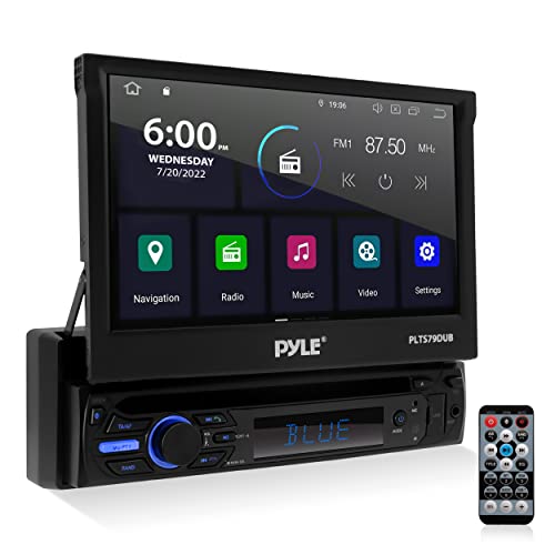 Car Stereo Video Receiver - Multimedia Disc Player, BT Wireless Streaming, Hands-Free Talking, Motorized Fold-Out 7â Touchscreen Display, Multimedia MP4/MP3/USB/AM/FM Radio, Single DIN - PLTS79DUB