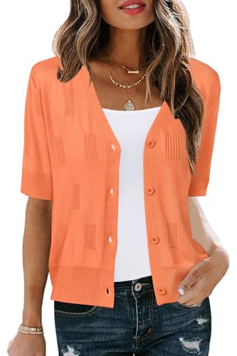 Image of Arach&Cloz Women's Lightweight Spring Summer Business Casual Cropped Short Sleeve Cardigan