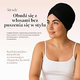 Kitsch Satynowy czepek do spania – miękki niż jedwabny czepek do spania, satynowa opaska na włosy, czepek do spania i czepki dla kobiet, oddychająca tkanina do włosów bez puszenia się włosów, czarny
