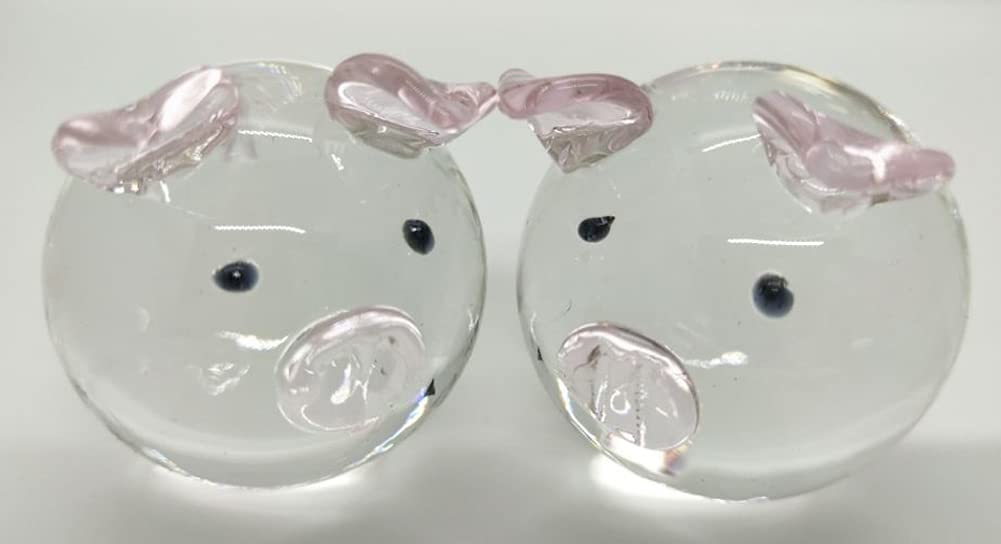 ChenXi Crystal Glass Couple Pig Ornament Lovers Pink (2 Pigs)