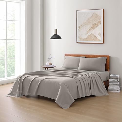 Image of Lane Linen 100% Organic Washed Cotton Sheet Set, Silver, Single, 3 Piece Set (1 Flat Sheet, 1 Fitted Sheet, 1 Pillowcase)