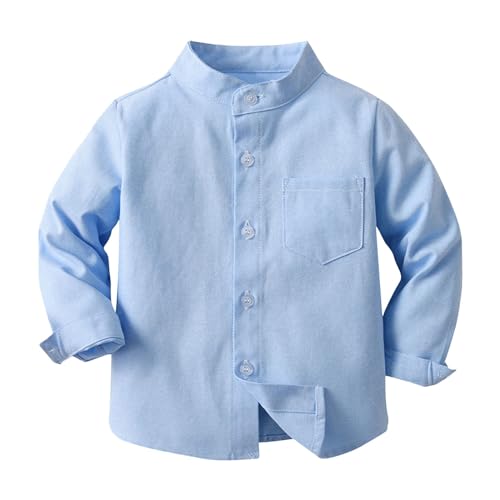 Kids Toddler Boys Long Sleeve Mandarin Collar Uniform Woven Cotton Button Down Linen Dress Shirt Solid Henle𝐲 Shirt2