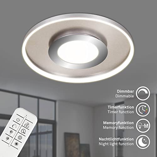 Briloner - Lampada Da Soffitto A Led Con Telecomando, Regolabile Da Bianco Caldo A Bianco Freddo, Luce Centrale, Plafoniera, Lampada Da Soggiorno, Lampada Da Camera Da Letto, 49,5X6 Cm, Nichel Opaco - 3