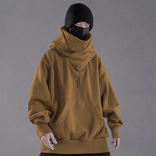 Mens Long Sleeve Hooded Cowl Neck Sweatshirt Solid Lightweight Hanging Out Pullover Turtleneck Street-Style Hoodie2
