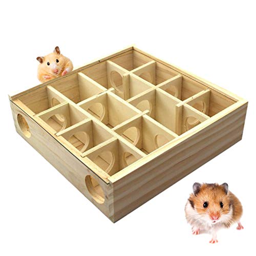 VCZONE Hamster Wooden Maze Tunnel with Plexiglass Cover Tunnel Exploring Toys for Small Gerbil Mice Dwarf Hamster (Maze)