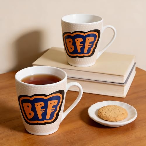 Image of U.P.C. U.P.C.Milk Mug Set of 2 | Ceramic & Bone China Coffee Milk Cups | Designer Printed Tea Coffee Mug Set | Large Capacity Milk Mugs | Microwave Safe Cup Set | Drinkware Gift Set (BFF-Brown)