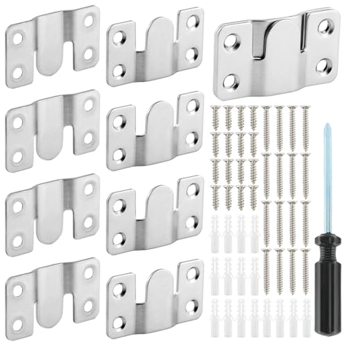Image of 4 Pairs Interlocking Flush Mount, Bracket Picture Hanging Hooks,Buckle Furniture Connector Headboard Wall Mounting (Stainless Steel)