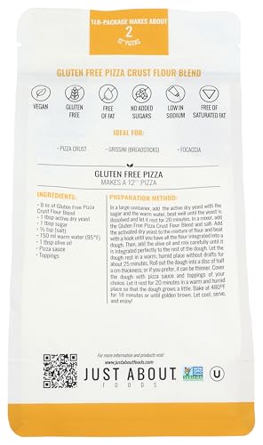 Gluten Free Pizza Crust with Cauliflower Flour | Vegan | Easy to Make | Makes Two 10 to 12 Inches Pizza Crusts | 1 lb (1 Package) | Just About Foods - Thumbnail 2