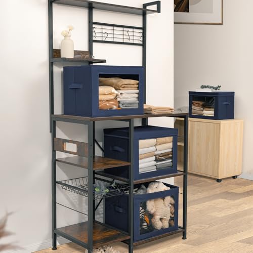Image of Homsorout Stackable Storage Bins with Lids - Large Storage Box with Lids, Foldable Closet Boxes for Organizing, Wardrobe Clothes Organizer with Window, Cubes Bins for Living Room, 3 Pack, Navy Blue