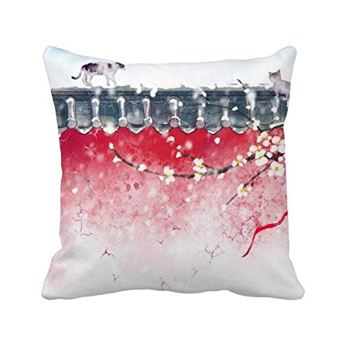 Couvre-lit aquarelle chinoise polyester avec coussin carré de lit - 2